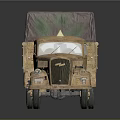 Vintage Old Truck Featuring Camouflage Tarpaulin Cover And Detailed Wheels Design